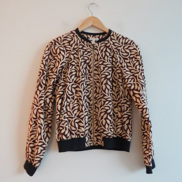 SOEUR Leaf Printed Cotton Bomber Chore Jacket Abstract Minimalist Sz 36 / US S - Picture 2 of 15